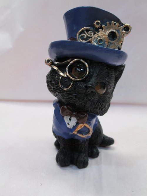 gatto nero cappello azzurro steam punk