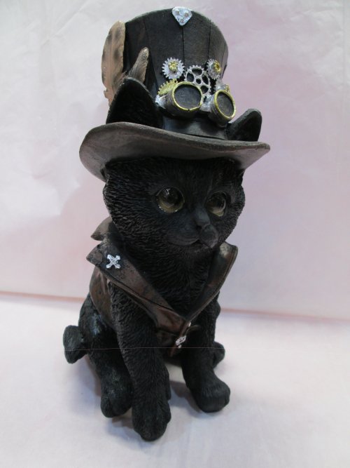 gatto nero steam punk con cilindro