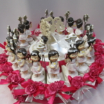 Torta 10 bimbe comunione portafoto + 2 bimbe con clessidra