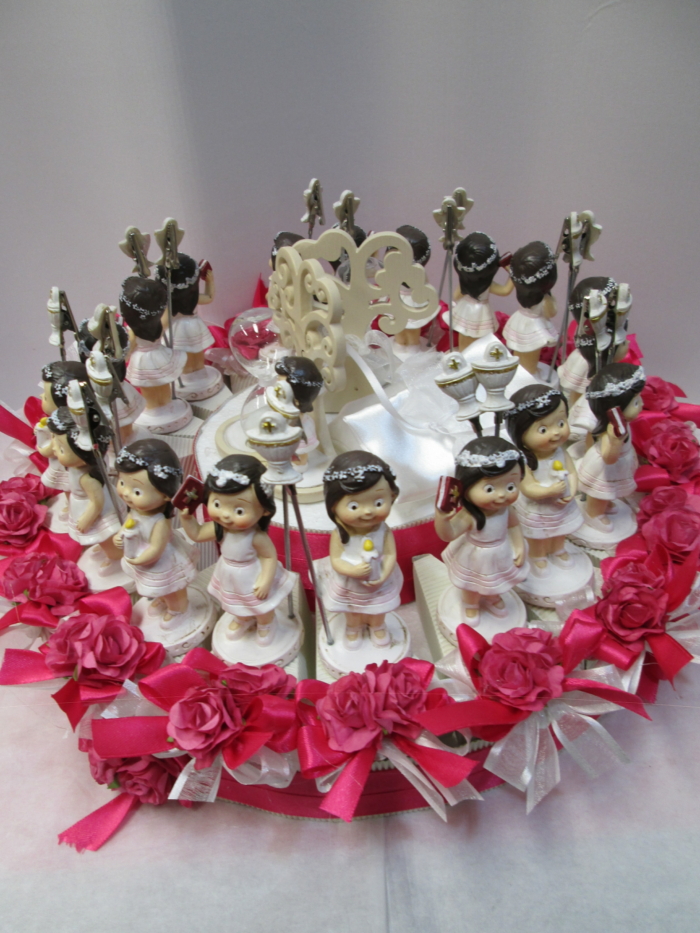 Torta 18 bimbe comunione portafoto + 2 bimbe con clessidra